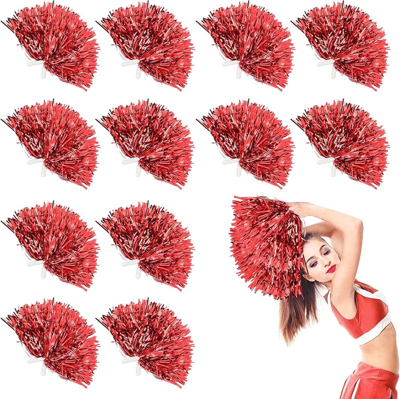 DILIBRA 24 Pcs Metallic Cheerleading Pom Poms for Kids, Cheerleaders Cheer Pom Poms with Baton Handle, Cheering Squad Hand Flower for Adults Team Spirit Sports Game Dancing Party - Image 1